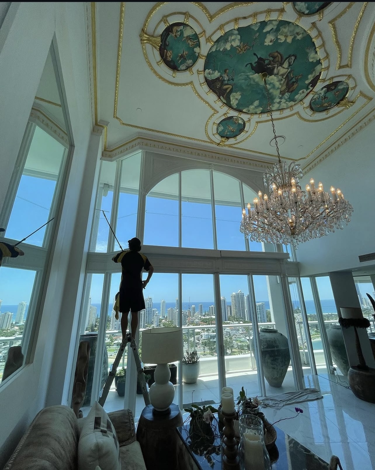 Floor-to-ceiling glass cleaned in a Gold Coast penthouse