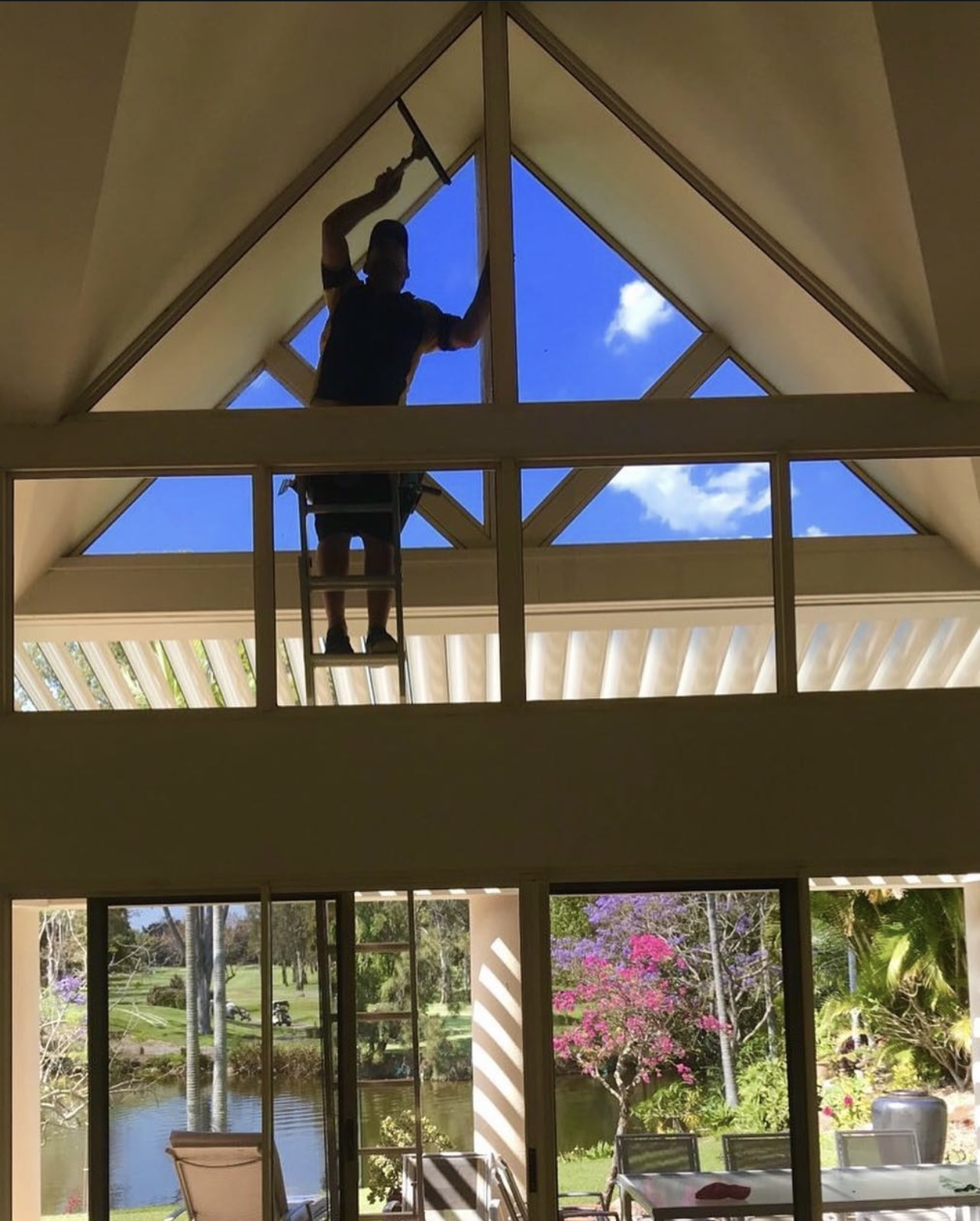 Solar panel cleaning on a Gold Coast residential roof